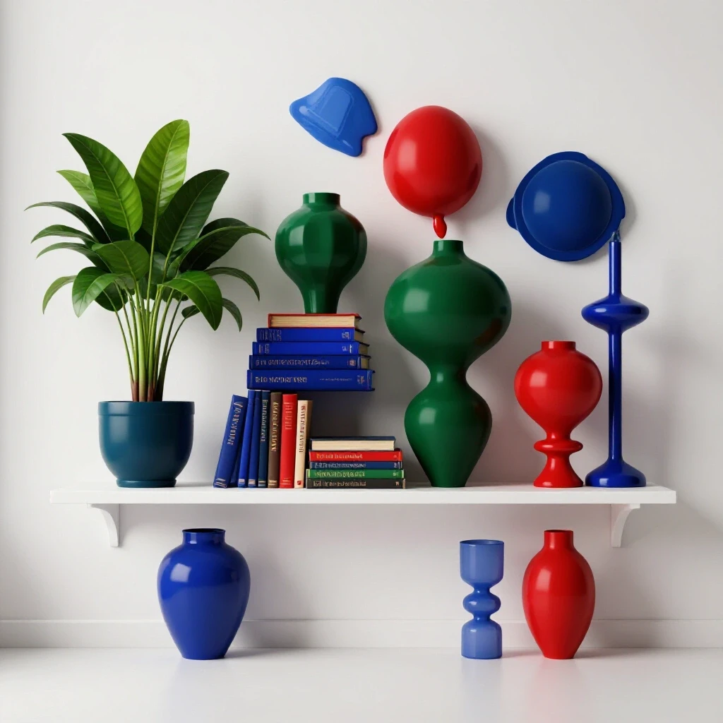 Stylish wall shelf with heavy items like books and a potted plant in a bright studio setting.