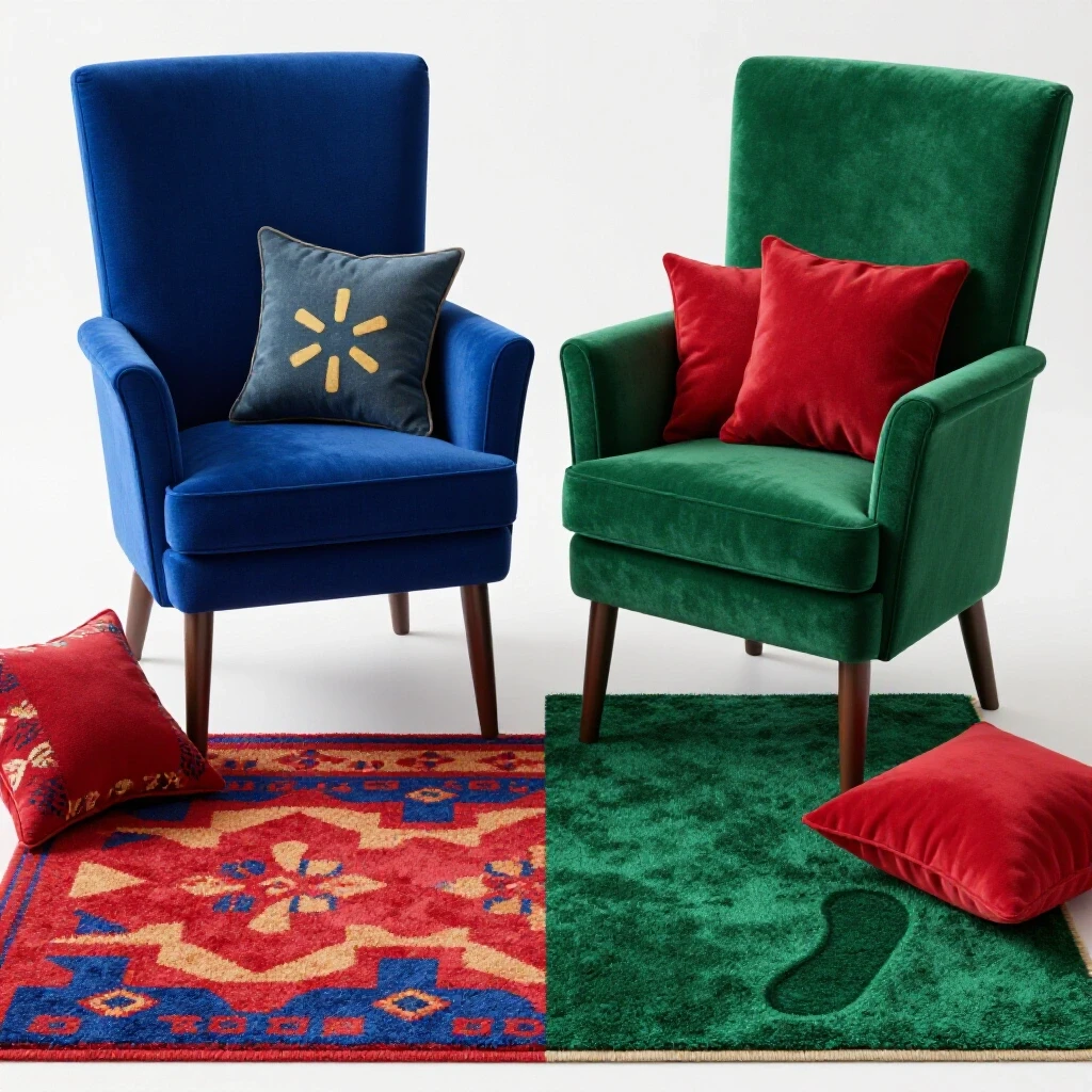A split-screen image of Walmart home products showcasing pristine items versus those in a comfy, lived-in state.