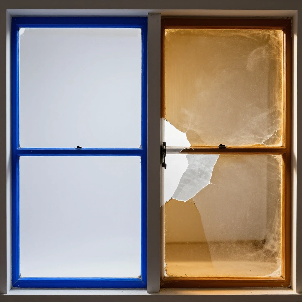 A split image contrasting a vibrant window screen with a torn one, highlighting durability differences in a sunlit setting.
