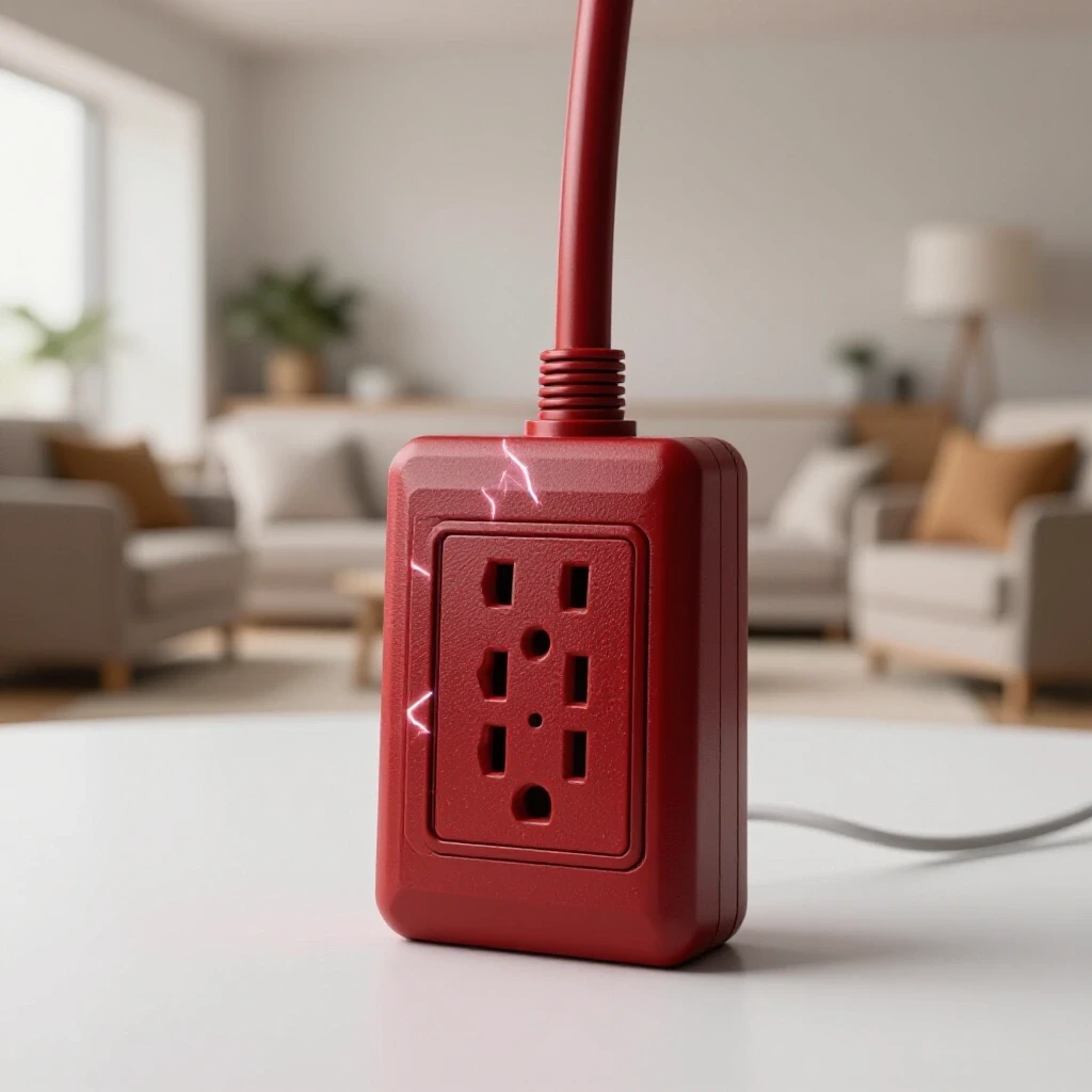 A striking image of a malfunctioning GFCI outlet surrounded by a serene home backdrop, highlighting the outlet's issues with electric sparks.