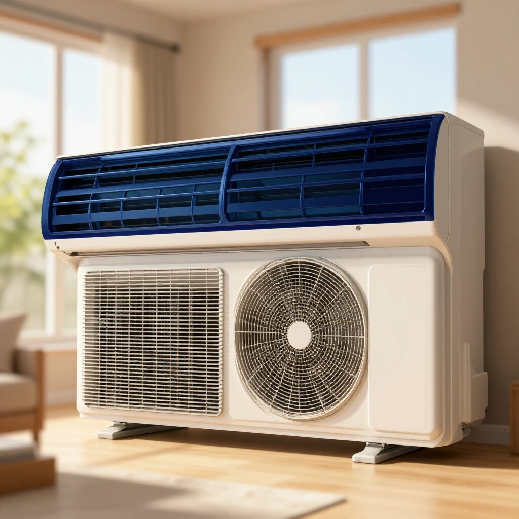 Close-up of an AC unit installation in a bright and cozy room filled with natural light.